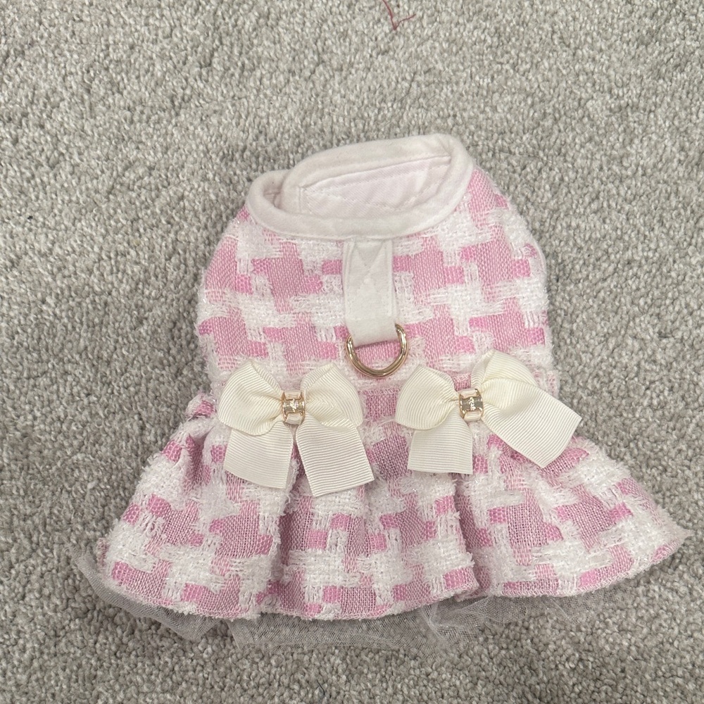 Tweed dress harness for XS dog